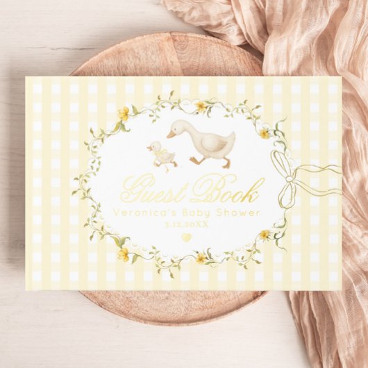 Silly Goose Yellow Gingham Whimsical Baby Shower ゲストブック