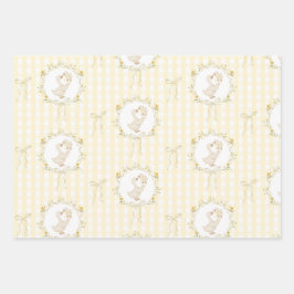 Silly Goose Yellow Gingham wildflower Baby Shower ラッピングペーパーシート