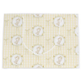 Silly Goose Yellow Gingham wildflower Baby Shower ラージペーパーバッグ (正面)