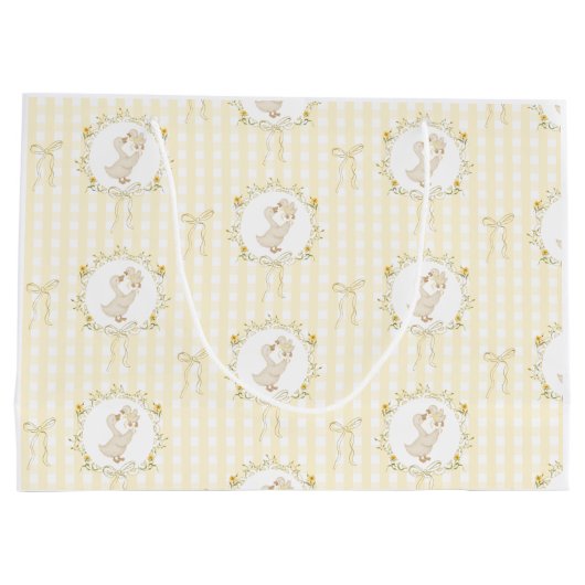 Silly Goose Yellow Gingham wildflower Baby Shower ラージペーパーバッグ (裏面)
