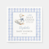 Silly Little Goose Blue Gingham Baby Shower スタンダードカクテルナプキン (正面)