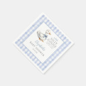 Silly Little Goose Blue Gingham Baby Shower スタンダードカクテルナプキン (角)