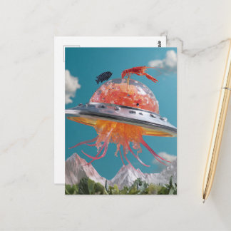 Silly Lobster Fish Surreal Jellyfish UFO Collage ポストカード