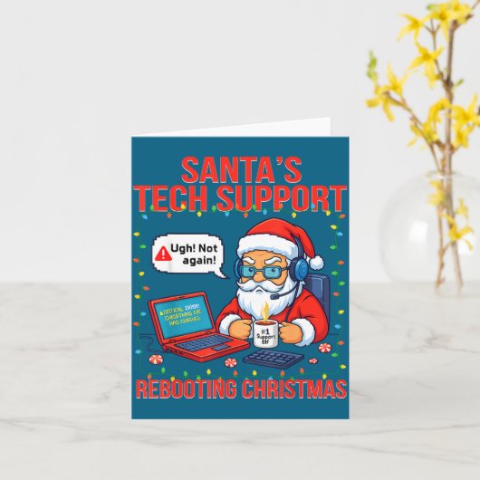 Silly Santa Rebooting Support Engineer s Tech カード (黄色い花)