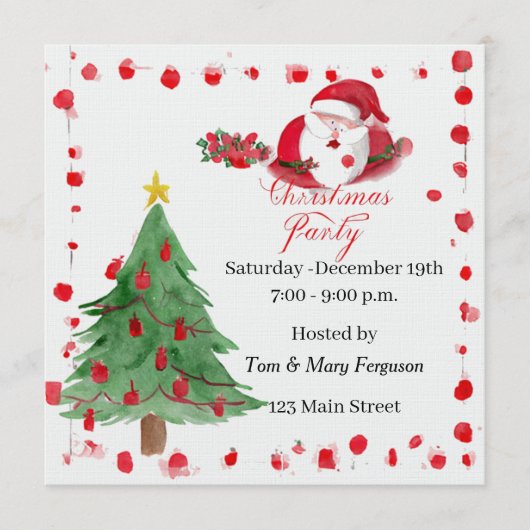 Silly Santa Watercolor Christmas Party Invitation 招待状 (正面)