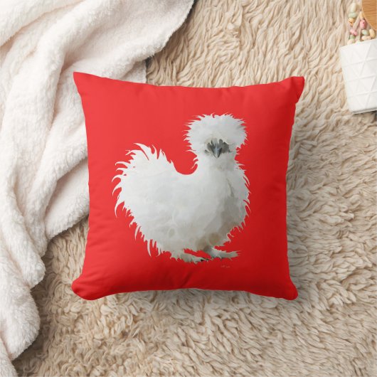 Silly Silkie Chicken on Red クッション (ブランケット)