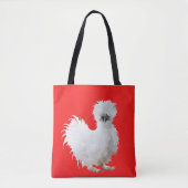 Silly Silkie Chicken on Red トートバッグ (正面)