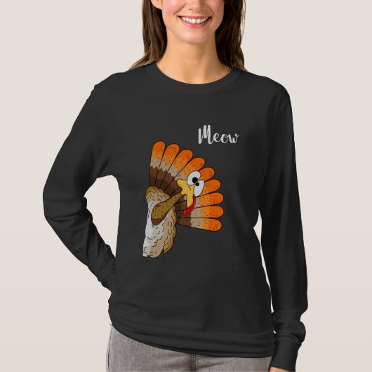 Silly Turkey Meow Thanksgiving Cartoon Humor Graph Tシャツ (正面)