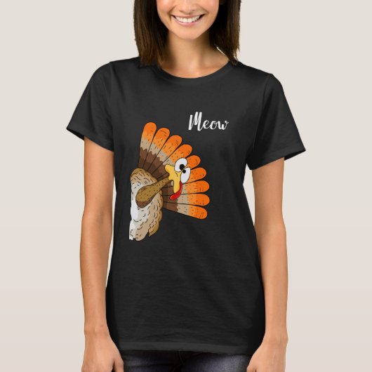 Silly Turkey Meow Thanksgiving Cartoon Humor Graph Tシャツ (正面)