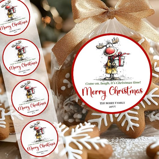 Silly whimsical reindeer sticker funny deer charm ラウンドシール