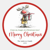 Silly whimsical reindeer sticker funny deer charm ラウンドシール (正面)