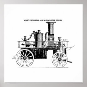 Silsby 1858の蒸気の消防車 ポスター