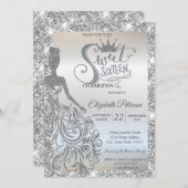 Silv Glitter Dress,Tiara Sparkle Sweet 16  招待状 (正面/裏面)
