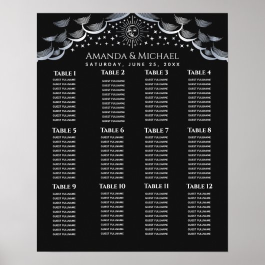 Silve Sun & Moon Tarot Card Wedding Seating Chart ポスター (正面)