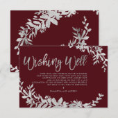 SIlverタイポグラフィフローラ赤いブルゴーニュ良く願う エンクロージャーカード (正面/裏面)