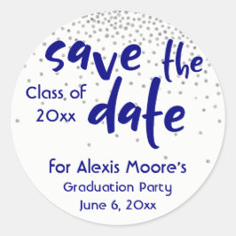 Silver紙吹雪とNavyモダン:「Save the Date」 ラウンドシール