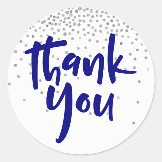 Silver紙吹雪とNavyモダン:「Thank You」タイプ ラウンドシール (正面)