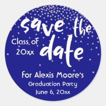 Silver紙吹雪Over Navy、モダンSave the Date