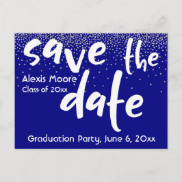 Silver紙吹雪Over Navy、日付1を保存 案内ポストカード