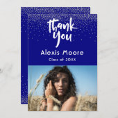 Silver紙吹雪Over Navy Photo Grad 3ありがとう 案内状 (正面/裏面)