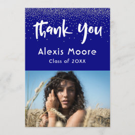 Silver紙吹雪Over Navy, Photo Grad 4 Thank You 案内状