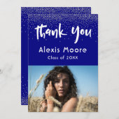 Silver紙吹雪Over Navy, Photo Grad 4 Thank You 案内状 (正面/裏面)