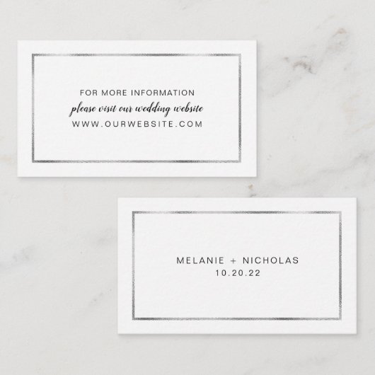 Silver フェイク Foil Frameの結婚ウェブサイト、情報カード エンクロージャーカード (正面/裏面)