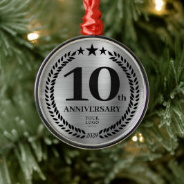 Silver 10th Anniversary Business Logoクリスマス メタルオーナメント