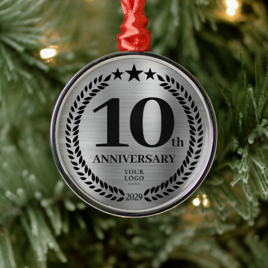 Silver 10th Anniversary Business Logoクリスマス メタルオーナメント (ツリー)