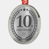 Silver 10th Anniversary Business Logoクリスマス メタルオーナメント (左)