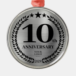 Silver 10th Anniversary Business Logoクリスマス メタルオーナメント