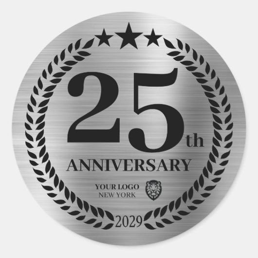 Silver 25th Anniversary Businessロゴ ラウンドシール (正面)