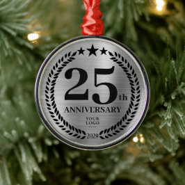 Silver 25th Anniversary Business Logoクリスマス メタルオーナメント
