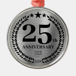 Silver 25th Anniversary Business Logoクリスマス メタルオーナメント