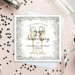 Silver 25th Wedding Anniversary スタンダードカクテルナプキン