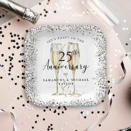 Silver 25th Wedding Anniversary ペーパープレート