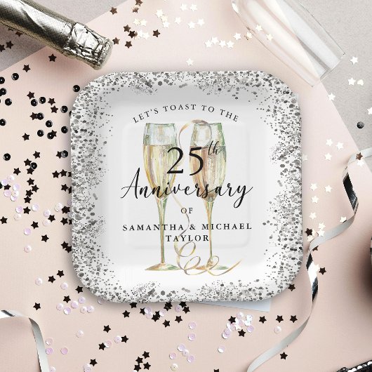 Silver 25th Wedding Anniversary ペーパープレート