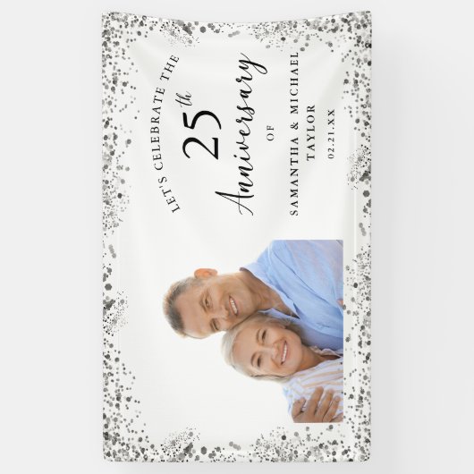 Silver 25th Wedding Anniversary Banner 横断幕 (縦)