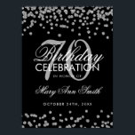 Silver 70th Birthday Glitter Confetti Black ポスター<br><div class="desc">Elegant 70th Birthday Silver Black Faux Glitter Confetti banner template.</div>