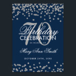 Silver 70th Birthday Glitter Confetti Navy Blue ポスター<br><div class="desc">Elegant 70th Birthday Silver Faux Glitter Confetti Navy Blue banner template.</div>