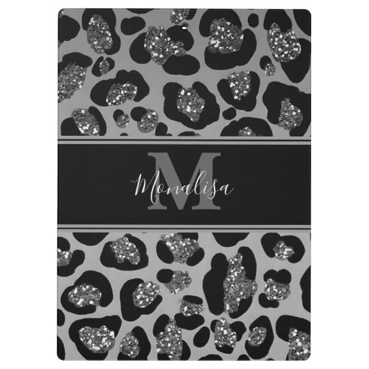 silver and black glittery monogramed personalized クリップボード (裏面)
