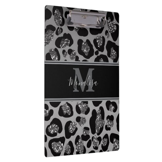 silver and black glittery monogramed personalized クリップボード (右)