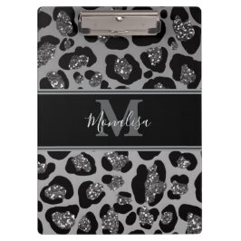 silver and black glittery monogramed personalized クリップボード