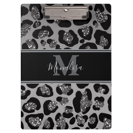 silver and black glittery monogramed personalized クリップボード (正面)