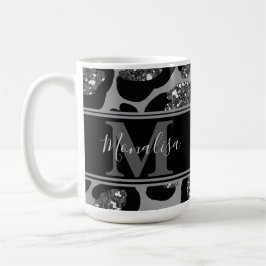 silver and black glittery monogramed personalized コーヒーマグカップ