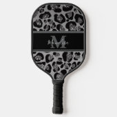 silver and black glittery monogramed personalized ピックルボールラケット (裏面)