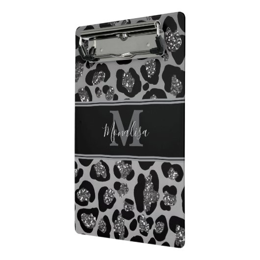 silver and black glittery monogramed personalized ミニクリップボード (アングル2)