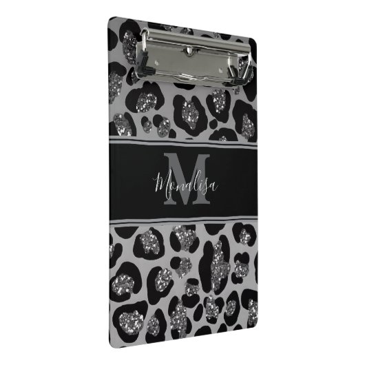 silver and black glittery monogramed personalized ミニクリップボード (アングル)