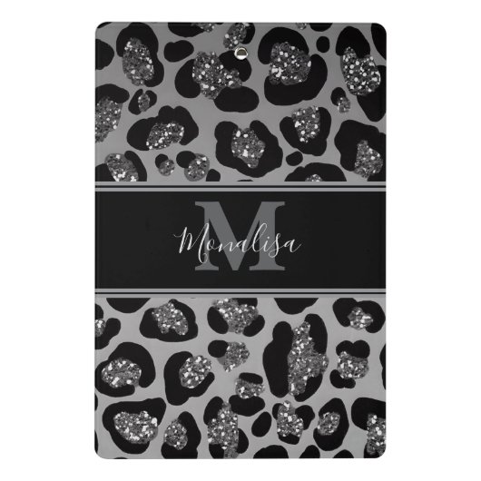 silver and black glittery monogramed personalized ミニクリップボード (裏面)