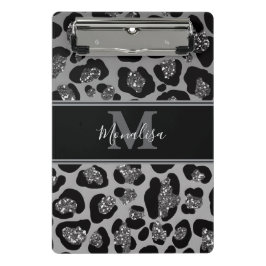 silver and black glittery monogramed personalized ミニクリップボード
